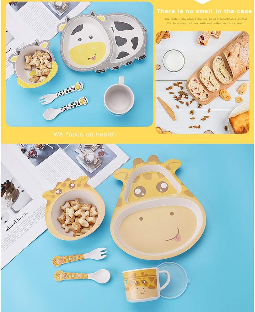 Juegos de vajilla Juego de Cena de bambú para niños de 5 Piezas Juego