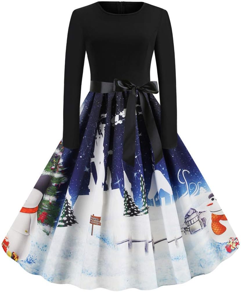 RODMA Women Vintage Long Sleeves Christmas 1950s Home Party Evening Prom Dress