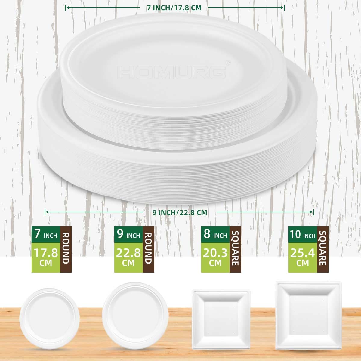 HOMURG Einweg Teller und Holz Besteck 30 Set, Einweggeschirr Set mit Dessertteller + Speiseteller + Gabel + Messer + Löffel 150 Stück, Party Geschirrset mit Pappteller und Holzbesteck für 30 Personen 4