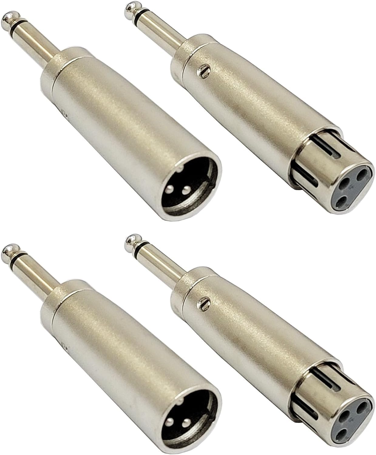 Young Wolf 4Pcs 3 Pin XLR to 1/4 Microphone Audio Adapters XLR Socket to 6.35mm Male Jack Mono Plug Conversion Connector Set