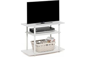 Furinno Turn-N-Tube TV Stand, 3-Tier No Tools Entertainment Center, TV Console for TV up to 32 Inch, for Living Room, Bedroom, White