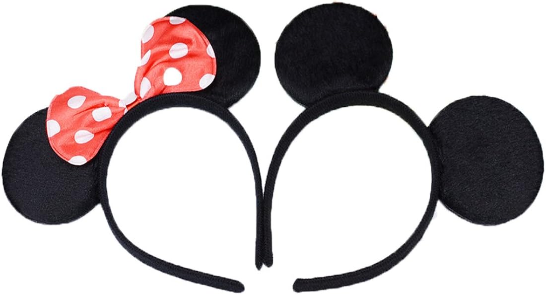NiuZaiz Set of 2 Costume Deluxe Fabric Black and Dots Red Bow Mouse Ears for Boys and Girls (Red Black)