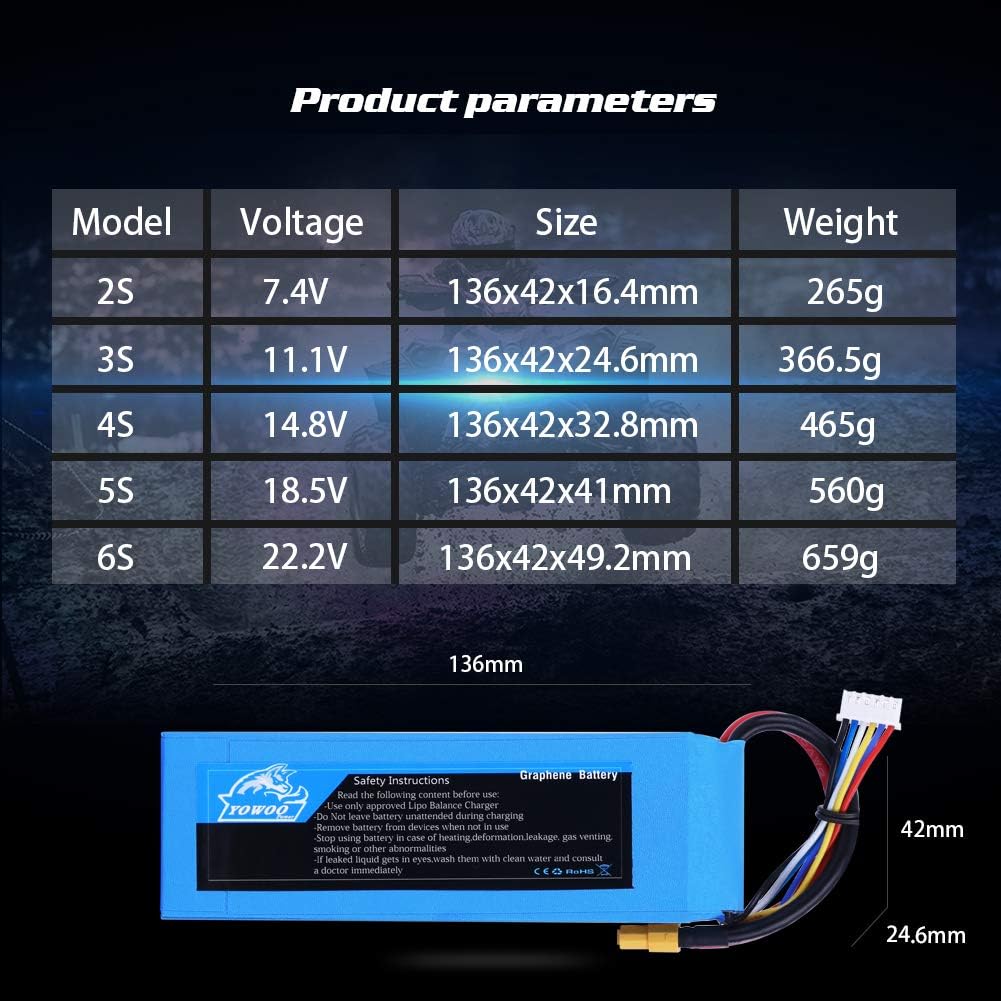YOWOO Graphene Battery 3S 4000mAh 100C 11.1V Lipo Battery with XT60 / Deans T Plug for Traxxas 1/10 RC Car/Truck - Image 4