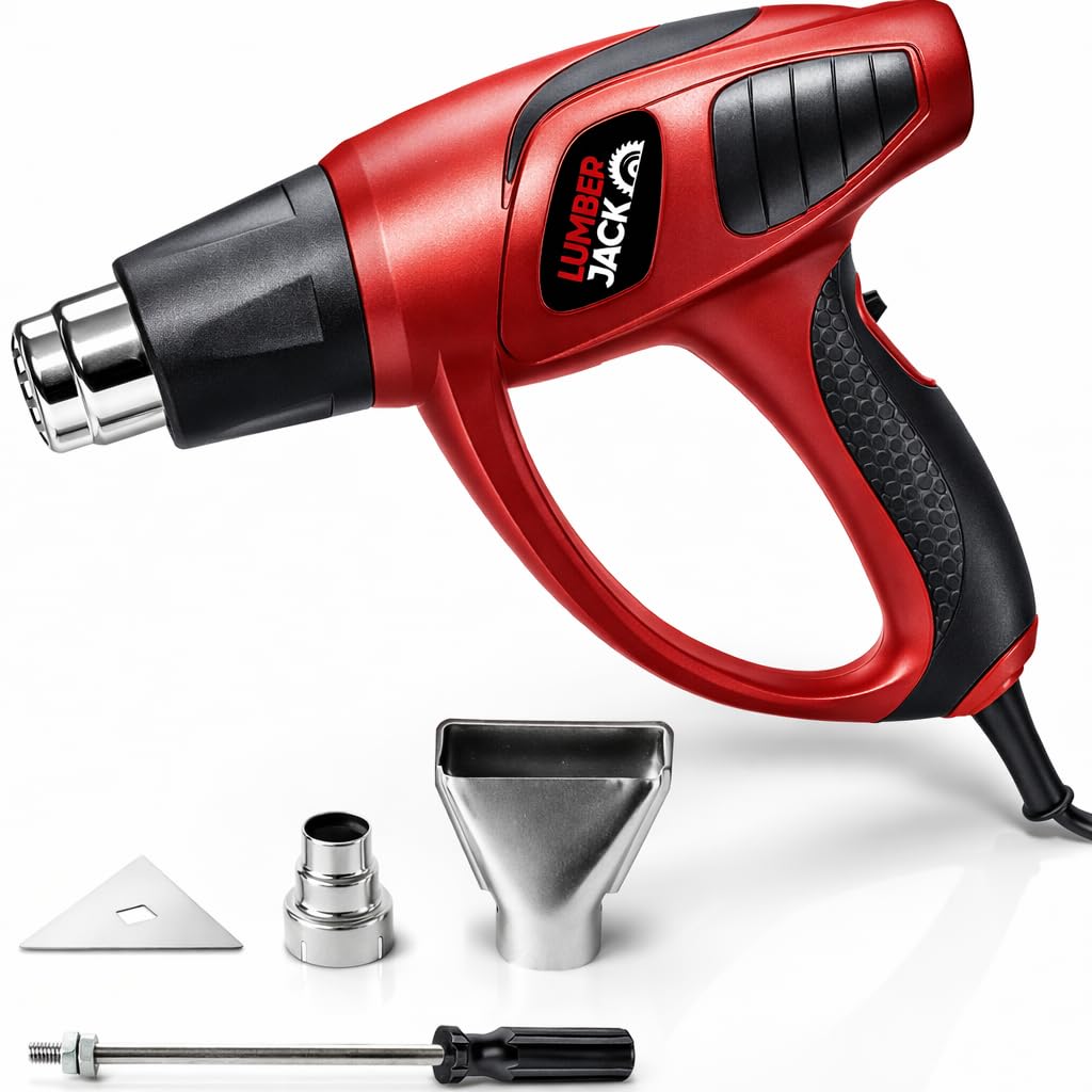 LUMBER JACK HG1800 1800W Heat Gun – Dual Temperature (400°C/600°C), 2 Nozzles & Scraper – Heavy-Duty Hot Air Gun for Paint Stripping, Shrink Wrapping, Plastic Welding & DIY Projects