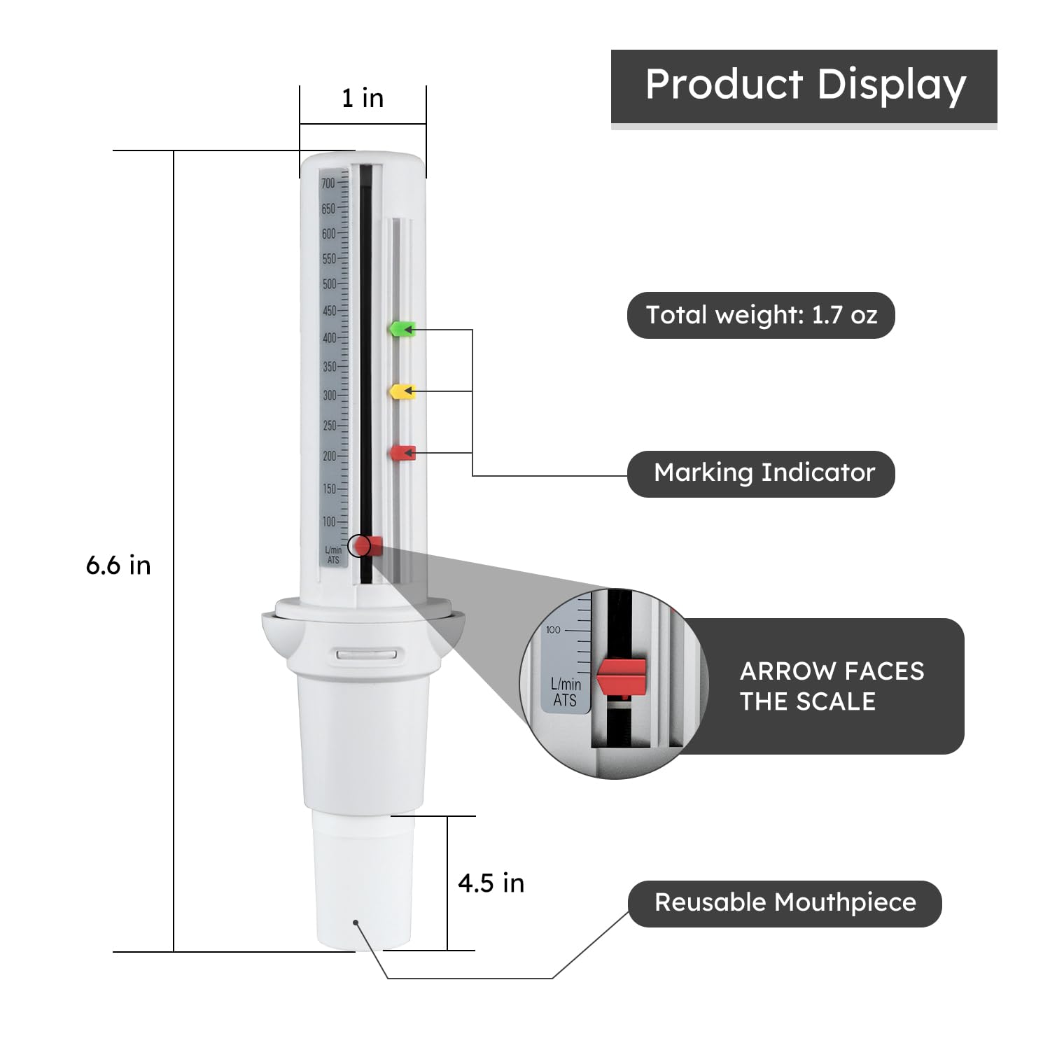 Mechanical Air Flow Meter, Air Flow Velocity Tester for PEF, Track Any Changes in Peak Air Flow