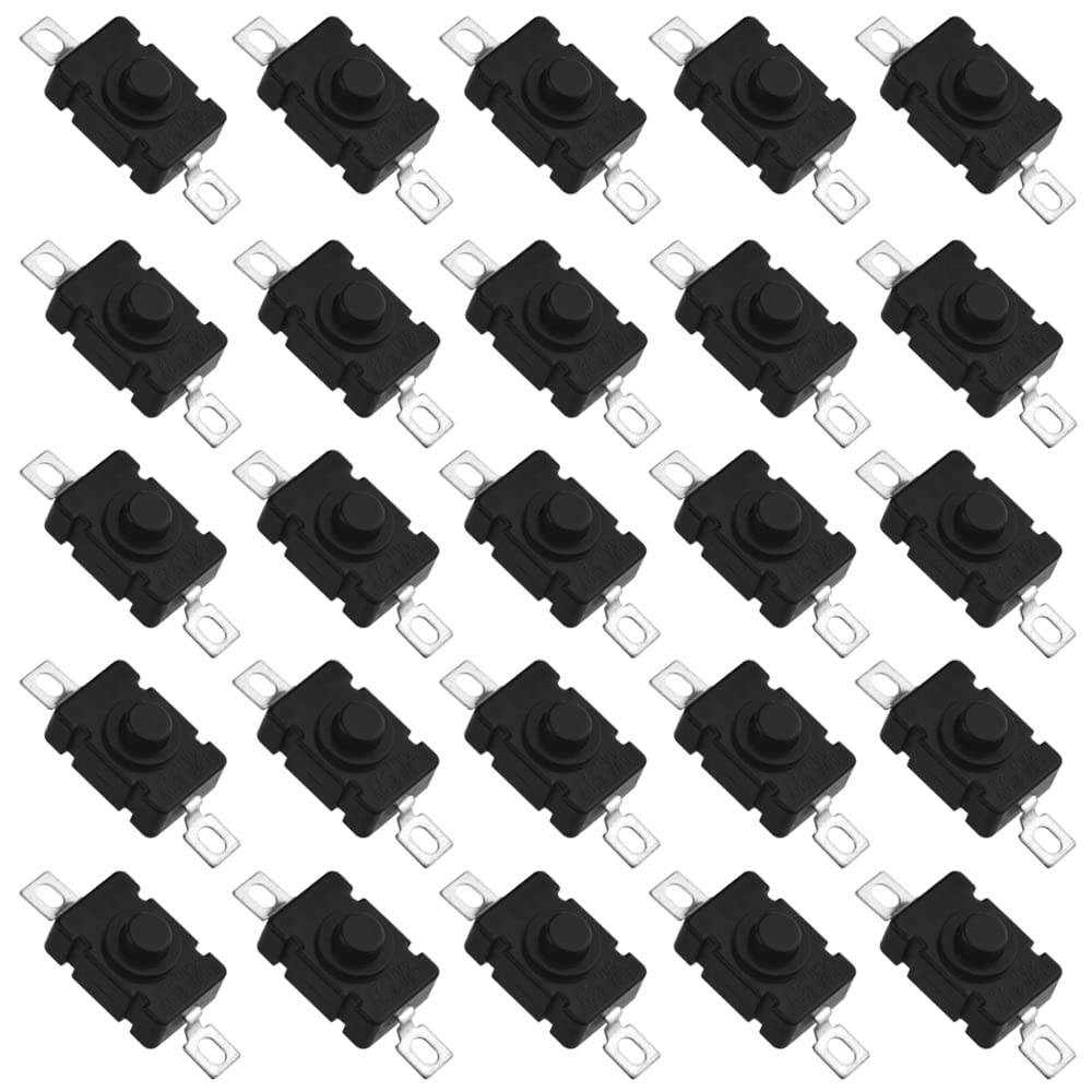 WMYCONGCONG 25 PCS Latching Push Button Switch 1.5A 250V AC Self-Lock Switch for Torch Flashlight, 18 x 12mm