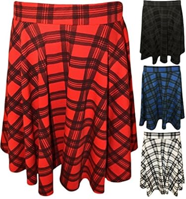 RM Fashions Womens Plus Size Tartan Check Print Elastic Ladies Short Skater Skirt (Size US 10-24)