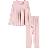 Latuza Women's Long Sleeves Pleated Front Tops Pajamas Pants with Pockets