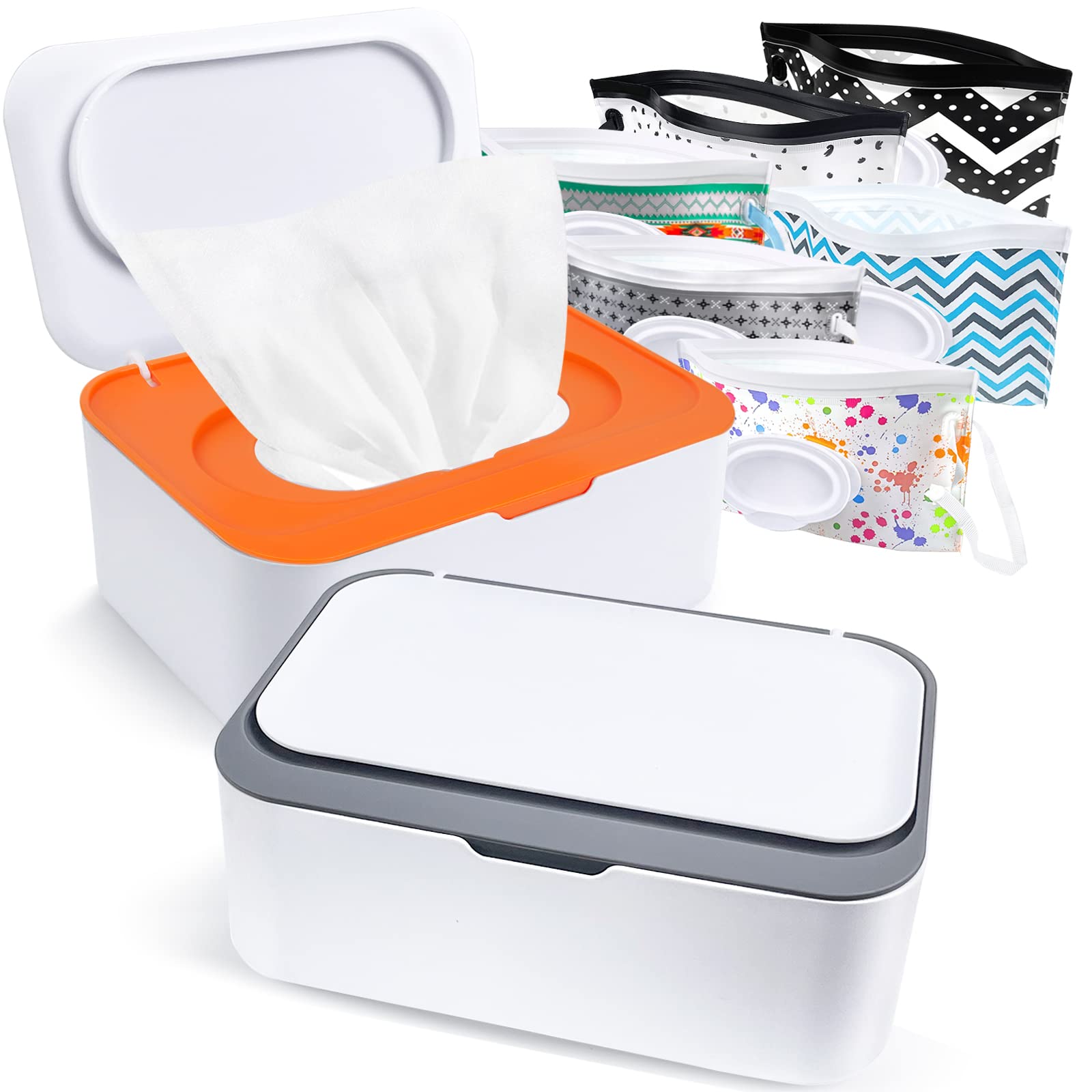 Photo 1 of 8Pcs Baby Wipes Dispenser, Reusable Baby Wipe Holder Box and Portable Wet Wipes Pouch