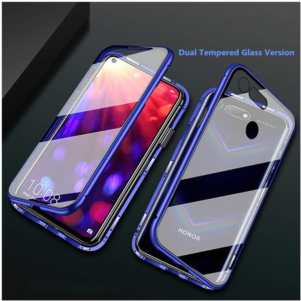 360° Full Body Case for Honor View 20 Case,[Front and Back of Clear Touchable Strong HD Ultra-Thin Tempered Glass] with Magnetic Metal Frame Adsorption Protection Cover