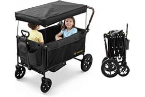 BabyVista Stroller Wagon for Kids, One-Hand Adjustable Push/Pull Handle, Spacious Storage, 8"/12" All-Terrain Wheels, Canopy with Bug Net, Wagon Stroller for Daily Walks, Short Trips & Grocery Runs