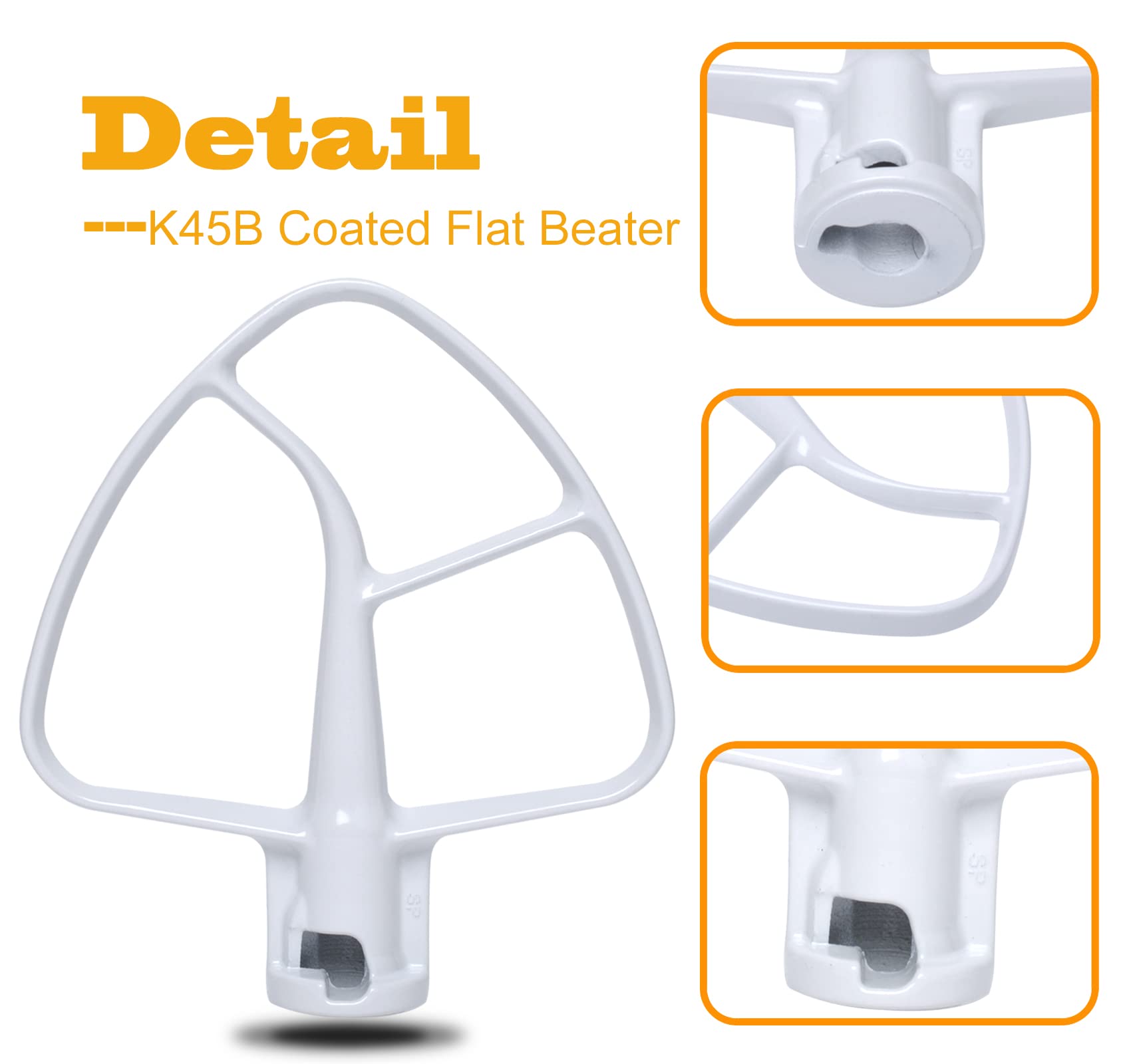 K45B Flat Beater Replacement for Kitchenaid Stand Mixer, 4.5 QT Coated Beater Mixer Fits KSM90, KSM100, KSM110, KSM120, KSM150, KSM160 Series Mixer