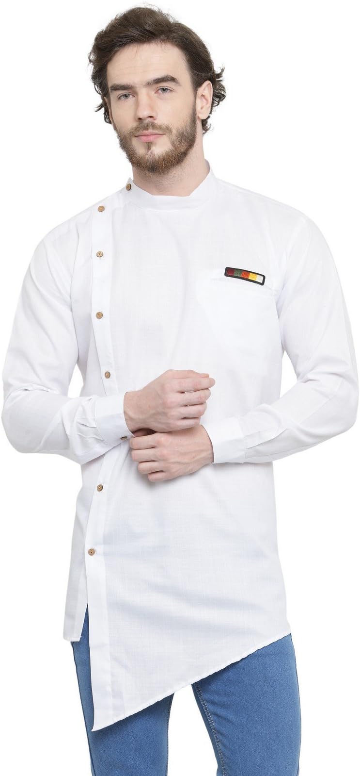 WALTZ Men's Cotton Blend Angrakha Kurta