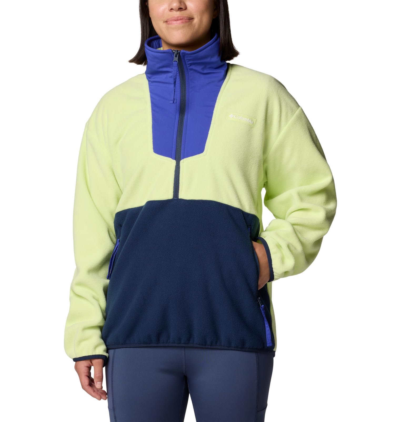 Columbia Women’s Sequoia Grove Half Zip Fleece, Spring Yellow/Clematis Blue/Collegiate Navy, Small