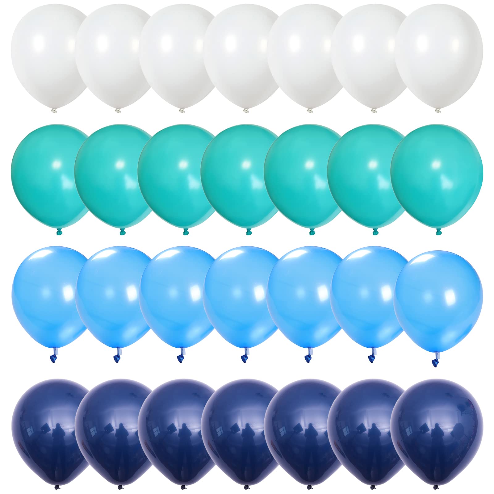 Blue White Balloons Set, 50 Pcs 12 Inch Teal Pearl Navy Light Blue Matte White Latex, Turquoise Decorations for Birthday, Wedding, Engagement