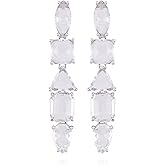 GUESS Silvertone Pave Glass Stone Statement Linear Drop Earrings