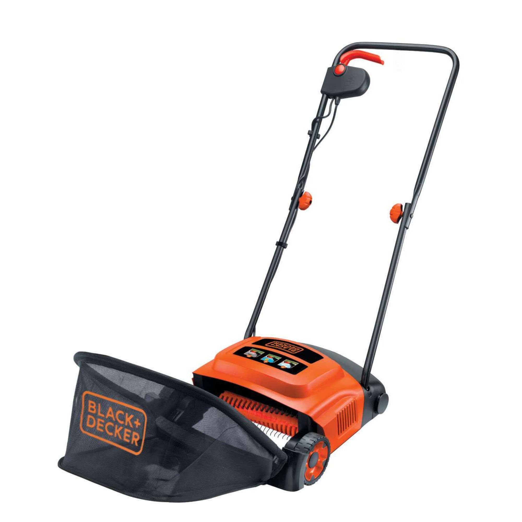 BLACK+DECKER Lawn Raker, 600W, Adjustable Height Scarifier with Large Capacity Front Loading Grass Box, GD300-GB