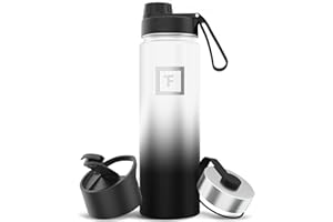IRON °FLASK Camping & Hiking Hydration Flask with 3 Lids - Stainless Steel, Double Walled & Vacuum Insulated Water Bottle - Leak Proof & BPA Free (Day & Night, Spout - 22 oz)