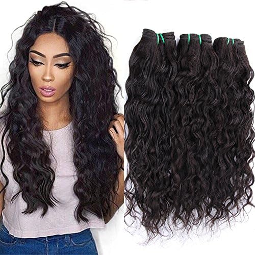 XCCOCO Hair Brazilian Water Wave Hair Bundles Weave 100% Unprocessed Virgin Wet and Wavy Human Hair Weave Bundles Natural Black 100g/Bundle(18 20 22 24inch)