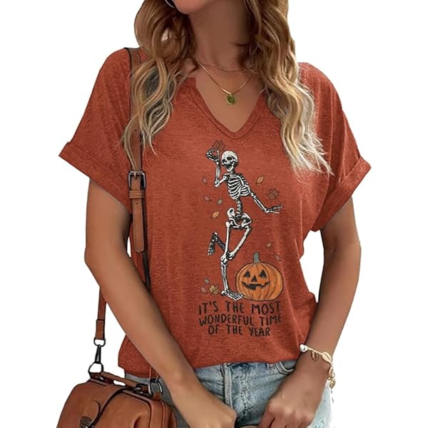 Fall Shirts For Women Pumpkin T Shirt V Neck Cute Graphic