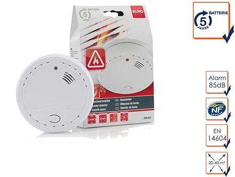 Elro Detector de humo con batería de 5 años, 85 Db, botón de ...