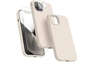 Dssairo [5 in 1 Designed for iPhone 13 Case, with 2 Pack Screen Protector + 2 Pack Camera Lens Protector, Liquid Silicone Ultra Slim Shockproof Protective Phone Case [ Microfiber Lining] 6.1(Stone)
