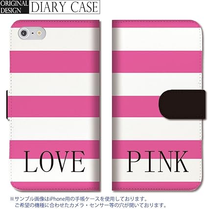 Amazon Chatte Noir Xperia Z3 ケース Xperia Z3 カバー エクスペリア Z3 ケース 手帳型 おしゃれ pink ピンク マゼンタ ボーダー ストライプ Love 英語 ロゴ A 手帳ケース Sony ケース カバー 通販