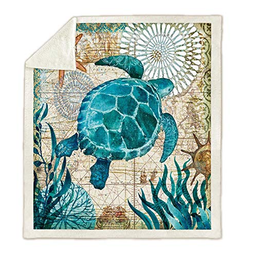 Qucover-Sea-Turtle-Pattern-Beach-Throws-Coral-Velvet-Throw-Blankets-with-Sherpa-Lining-for-Adults-Kids-59-x79-Inch Qucover Sea Turtle Pattern Beach Throws Coral Velvet Throw Blankets with Sherpa Lining for Adults Kids 59 x79 Inch