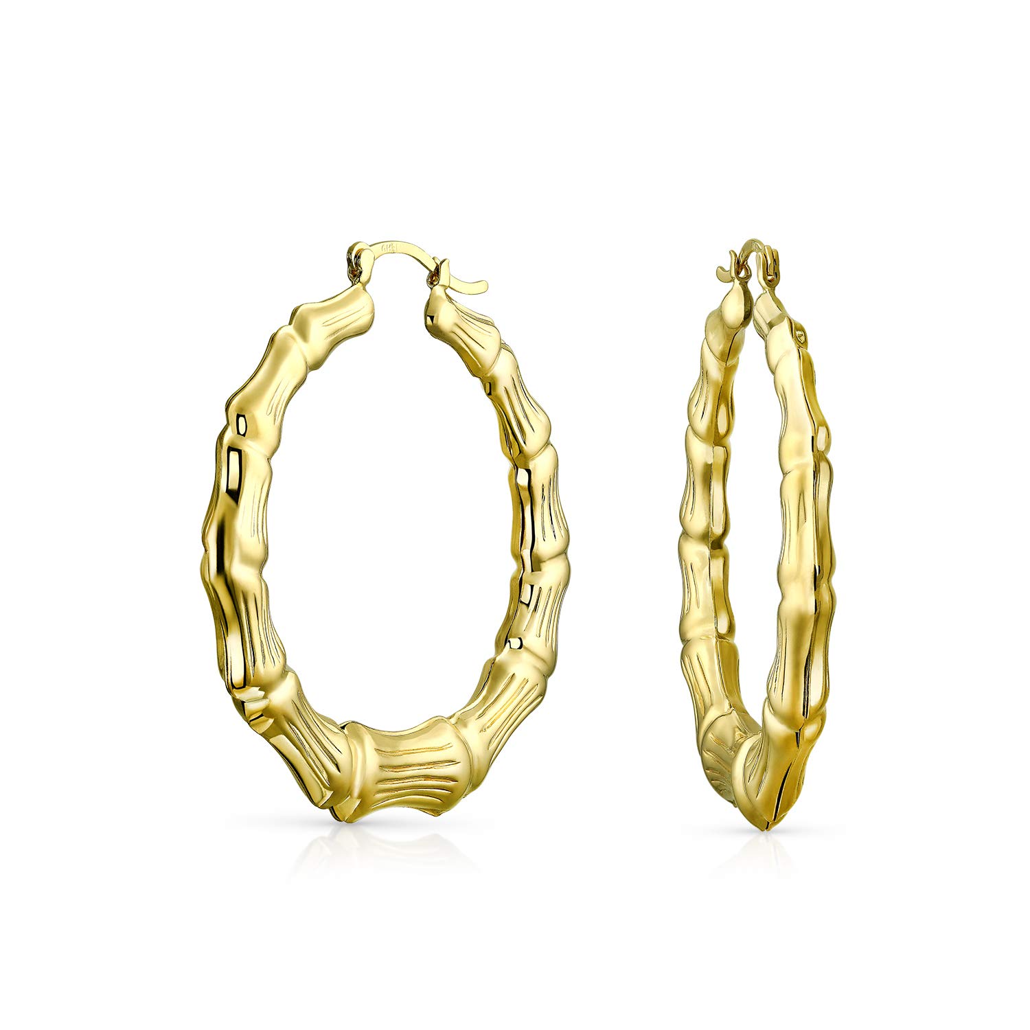 Light Weight Hollow Big Bamboo Hoop Earrings For Women Gold Plated Brass For Women Diameter 2 Inch — image 1