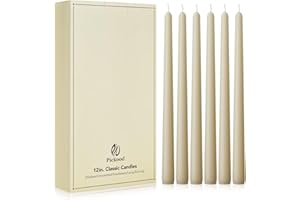 Pickood New Burning Formula Unscented Dripless 12-Inch Taper Candles Set of 12 - Ivory, for Wedding, Dinner - Smokeless, Long Burning - Hand Poured, Colored Tall Candlesticks - Marfil
