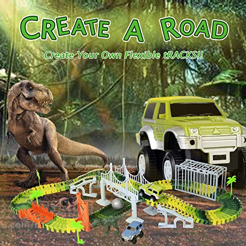 [Upgraded Version] Race Track Dinosaur World,Bridge Create A Road 144 Piece New Jurassic Park Toys & Flexible Track Playset,Two Toy Cars,Two Dinosaurs,Wooden Bridge,Cage, Plastic Roll Ball More Access - Thumbnail 4
