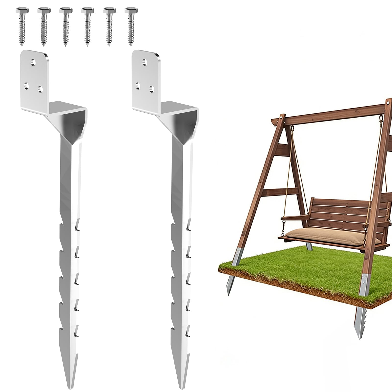 2pcs Fence Post Anchor Ground Spike Wooden Post Anchor Ground Spike Swing Fixings,Galvanized,Windproof, Rainproof,Swing Ground Anchor for Kids Swing Wooden Playhouse