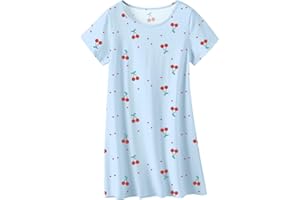 QZH.DUAO Girls Nightgowns 100% Cotton Short Sleeve Sleep Shirts Nightdress Sleepwear 5-14