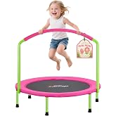 Ativafit 36inch Elastic Band Big Handle Toddler Trampoline for Kids Ages 2-6 Indoor Outdoor Mini Trampoline with Safety Padded Cover Fun for Kids