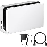 TV Dock Station with Ethernet LAN Port - 3 in 1 Replacement Switch and OLED TV Base Docking Set with Upgraded IC Module, Charger, HDMI Cable Accessories - Not for Switch 2 (White)