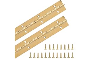 TENUBO 18Inch Continuous Piano Hinge, Stainless Steel Continuous Hinge with Holes Heavy Duty Continuous & Piano Hinges for Folding Cabinet Storage Box, 0.04" Thickness Leaf Thickness, Gold 2PCS