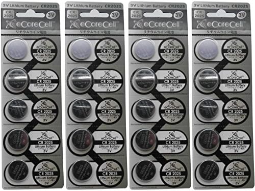 eCoreCell (20pcs) CR2025 5003LC 3V 3 Volt Lithium Single Use Non-rechargeable Button Coin Cell Battery