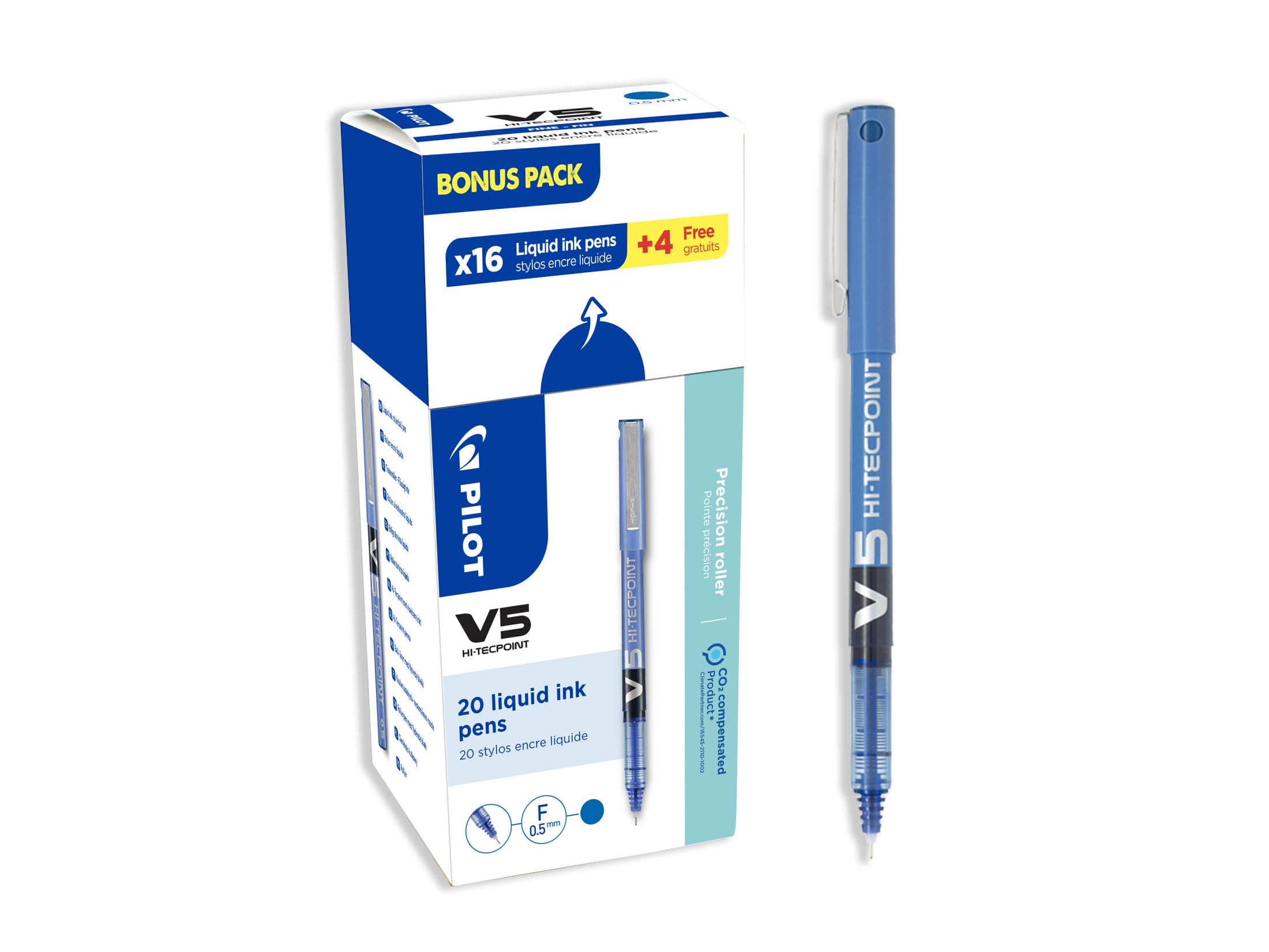 Pilot 3131910516514 V5 Hi-Tecpoint Liquid Ink Roller Pen - Blue (Pack of 20)