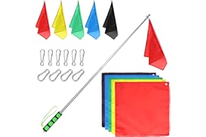 MANOPAWS 5Pcs Horse Training Flag and 55in Telescoping Pole with Hook for Lunging, Retractable Horse Training Equipment Flag with Clips