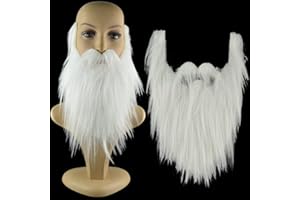 2PCS Fake Beards, Self Adhesive Fake Moustache for Adults, Long Fake Whiskers for Christmas Halloween Costume Accessory (Whit