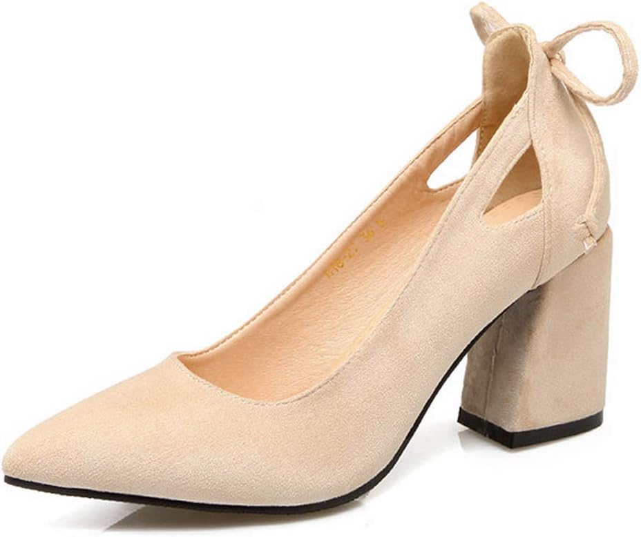 weuiuit Women Pumps Thick Heel Female Shoes Pointed Toe High Heels Bow Ladies Party Shoes Slip on Shoes