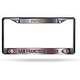 San Francisco 49ers Premium Black Long Lasting Zinc Alloy NFL License Plate Frame – 2 Screw Tag Holder with Highlighted Team Pride and Team Cheer - Complements Any Color of Truck, SUV, Car