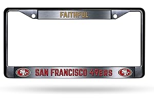 RICO INDUSTRIES San Francisco 49ers Premium Black Long Lasting Zinc Alloy NFL License Plate Frame – 2 Screw Tag Holder with Highlighted Team Pride and Team Cheer - Complements Any Color of Truck, SUV, Car
