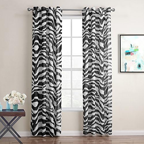 Cloudy Arch Zebra Stripes Window Curtain for Bedroom/Living Room One Panel,54x95,Black and White