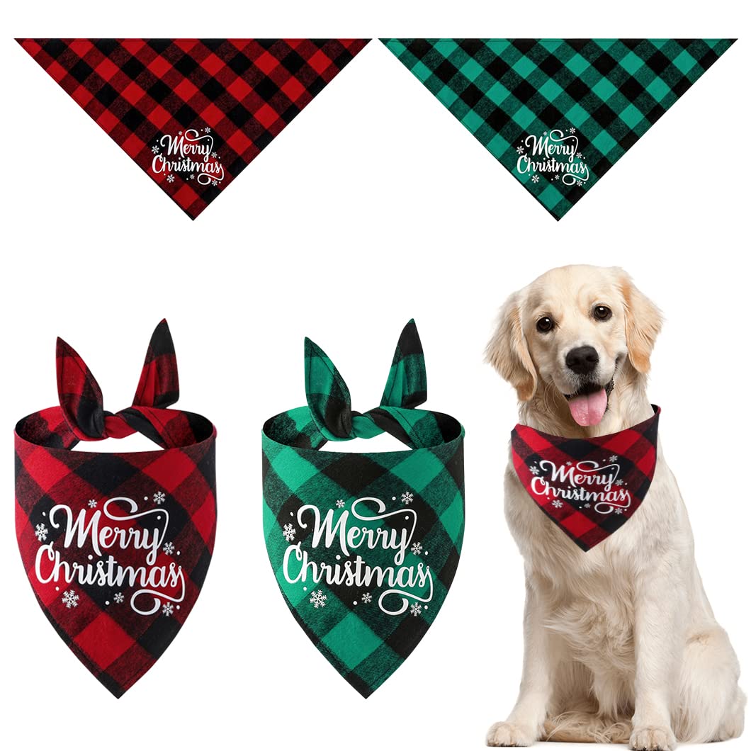 Rolin Roly 2PCS Dog Bandanas Christmas Plaid Pets Scarf Triangle Bibs Washable Adjustable Kerchief Puppy Costume Accessories Decor for Small Medium Large Dogs Cats (Red+Green)