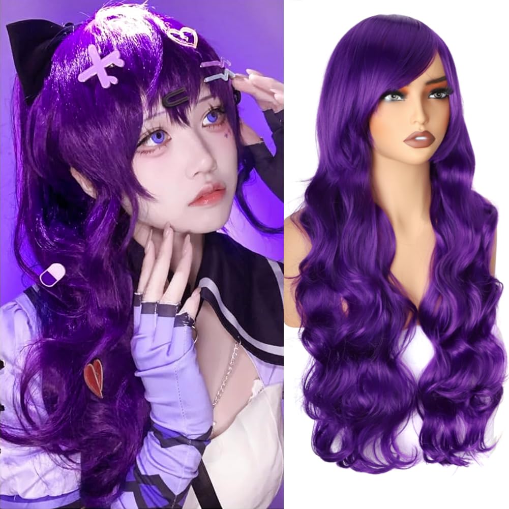 YEESHEDO 32" 80 cm Dark Purple Long Wavy Curly Hair Cosplay Purple Wigs for Women Heat Resistant Synthetic Wig for Party Costume Anime Halloween