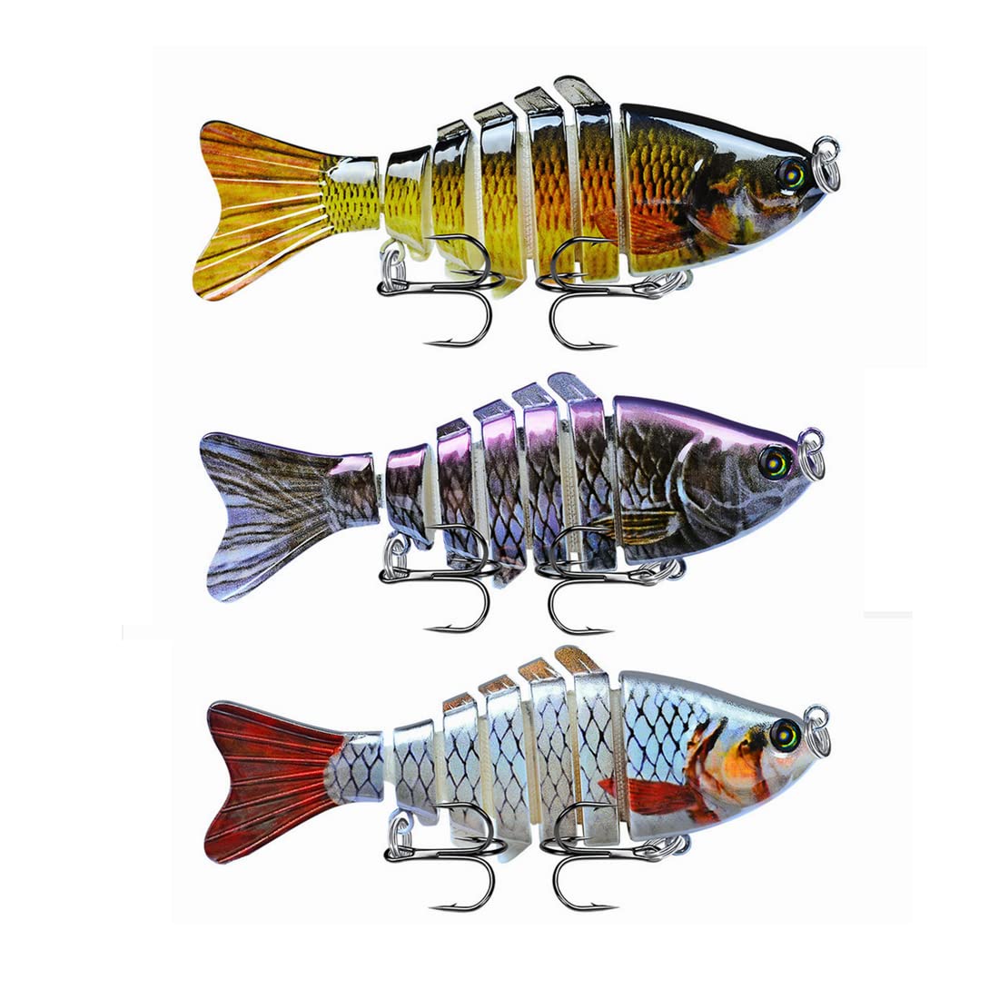 OriGlam 3 Pieces Fishing Lures Multi Jointed Lifelike Swimbait Segmented Bass Fishing Lure for Bass Trout Walleye Pike Musk Roach Salmon