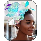 Yokawe Fascinators Hats Feather Tea Party Hat Hair Accessories Cocktail Headband for Women (Purple-White-Blue)