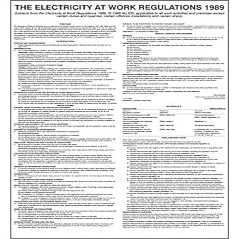Caledonia Signs 58119 Electricity at Work Regulations 1989 Poster