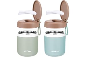 2 Pcs Insulated Food Jar for Kids, 14.5 oz Wide Mouth Soup with Spoon, Vacuum Insulated Stainless Steel Lunch Container for S